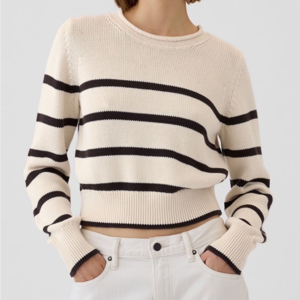 NWT GAP Roll Neck Stripe Sweater - Cream and Chocolate Brown